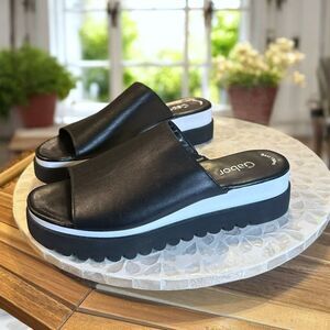 Gabor 44.613 Wedge Slide Sandals Women’s 7 Black Leather Platform Comfort Shoes